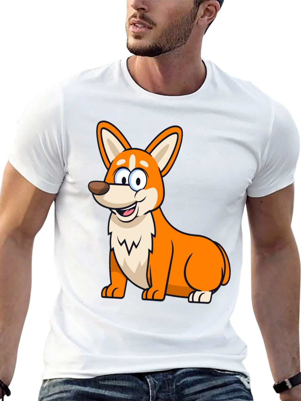 Cute Corgi Cartoon Black T-Shirt