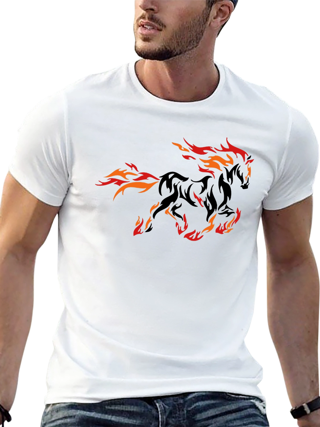 Fiery Horse Graphic Tee - Black Cotton T-Shirt