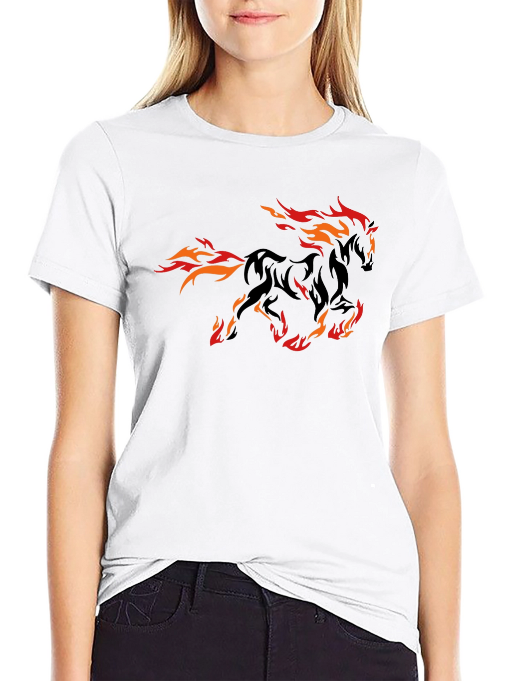 Fiery Horse Graphic Tee - Black Cotton T-Shirt