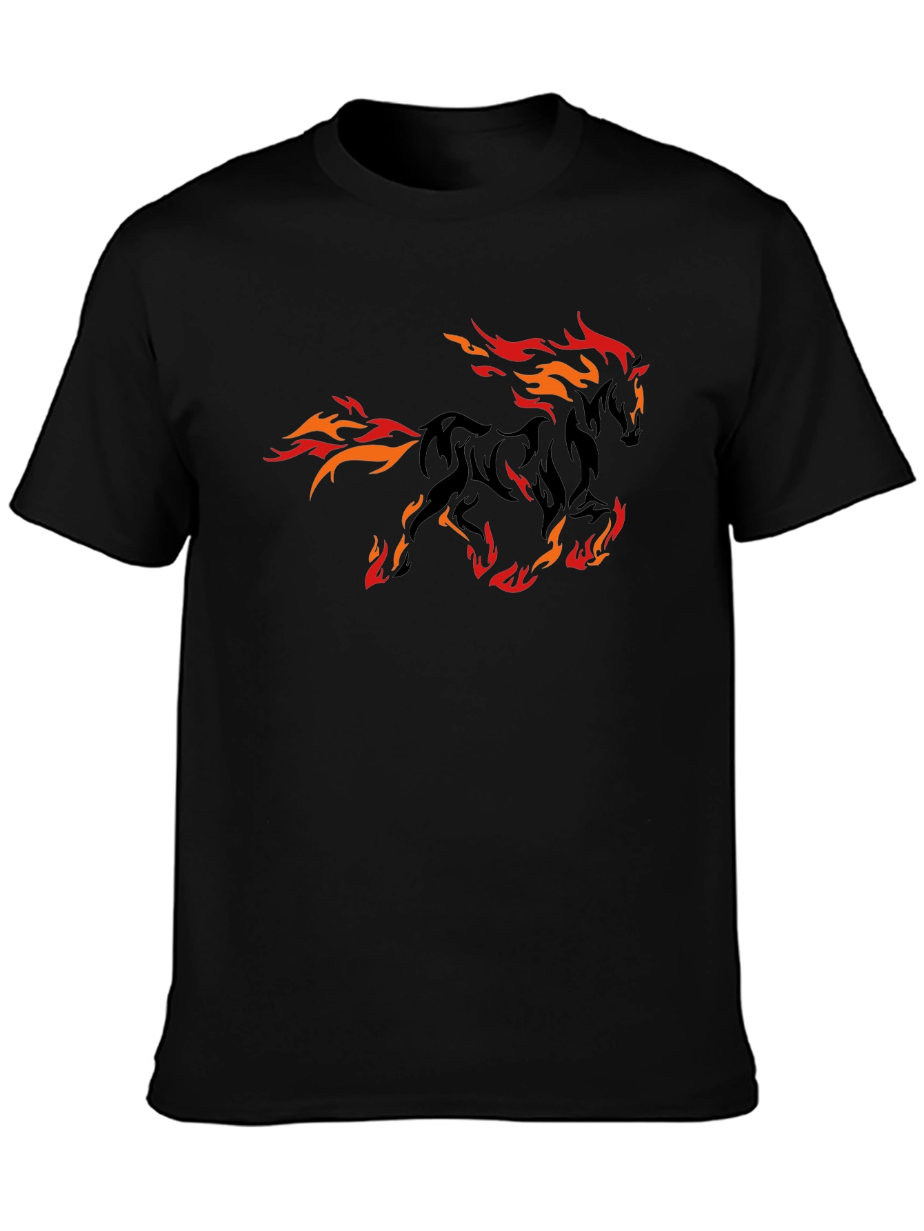 Fiery Horse Graphic Tee - Black Cotton T-Shirt