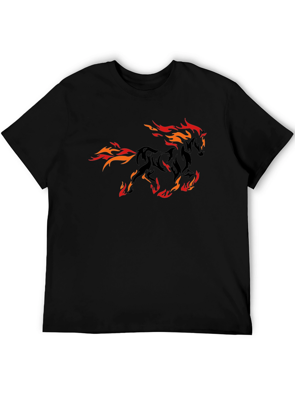 Fiery Horse Graphic Tee - Black Cotton T-Shirt