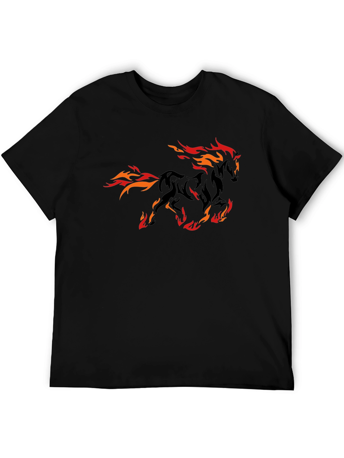 Fiery Horse Graphic Tee - Black Cotton T-Shirt