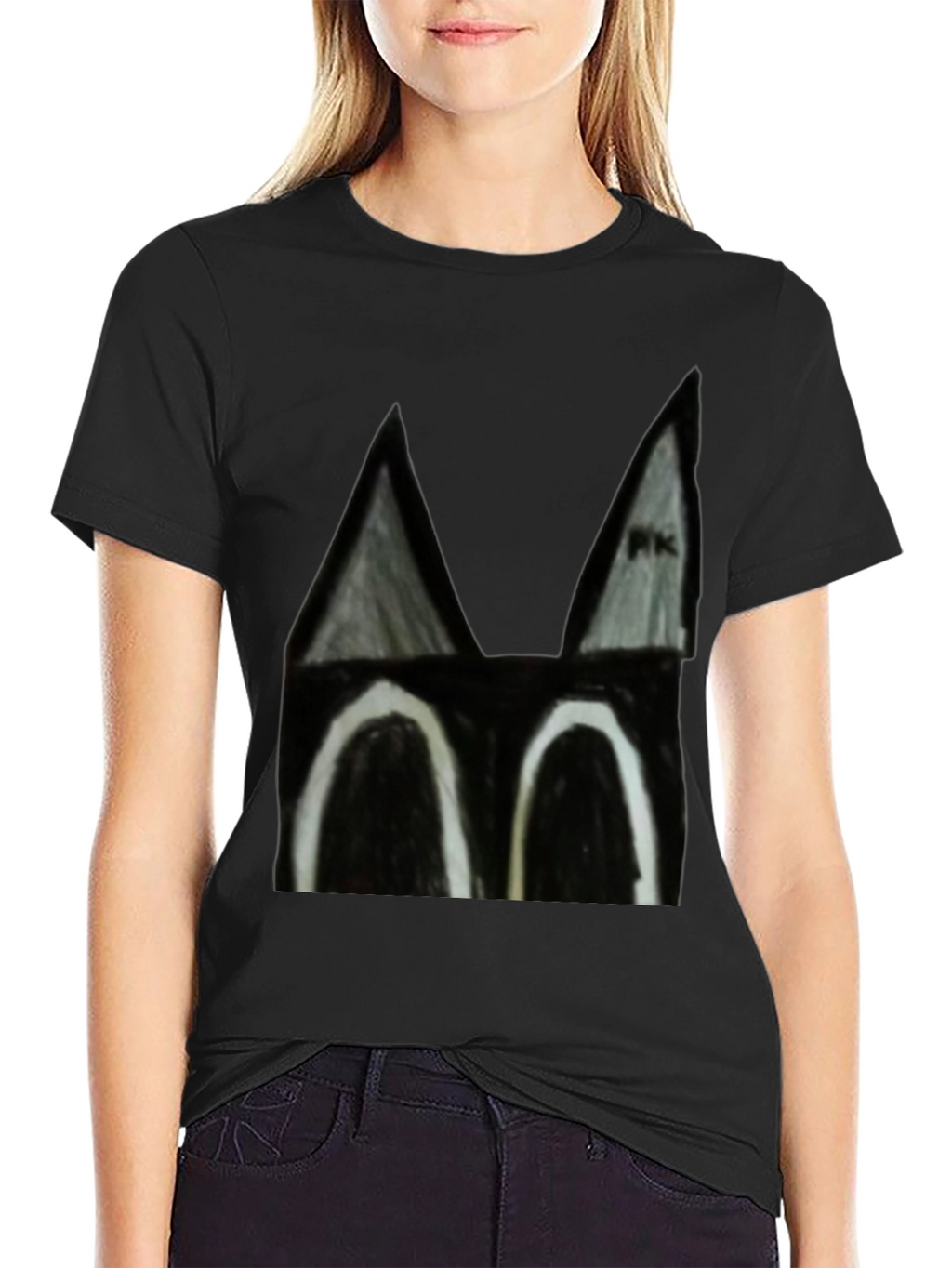 Abstract Cat Face Black T-Shirt