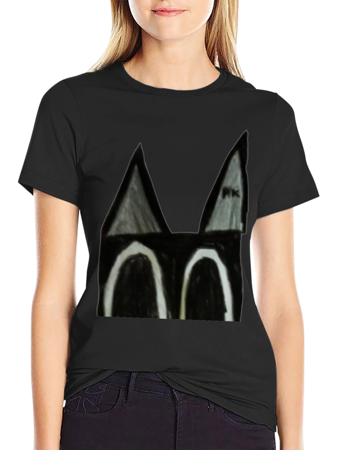 Abstract Cat Face Black T-Shirt