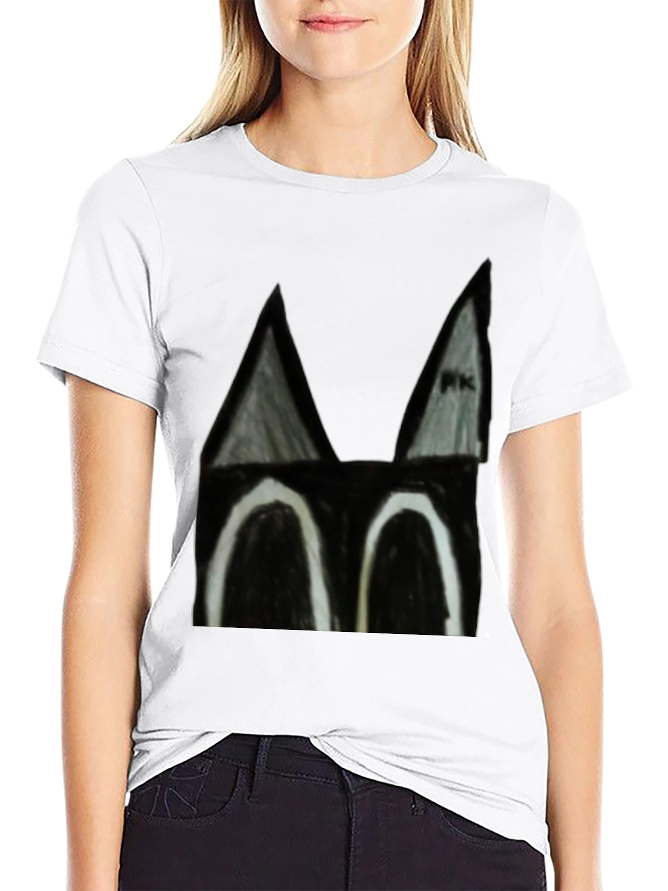 Abstract Cat Face Black T-Shirt