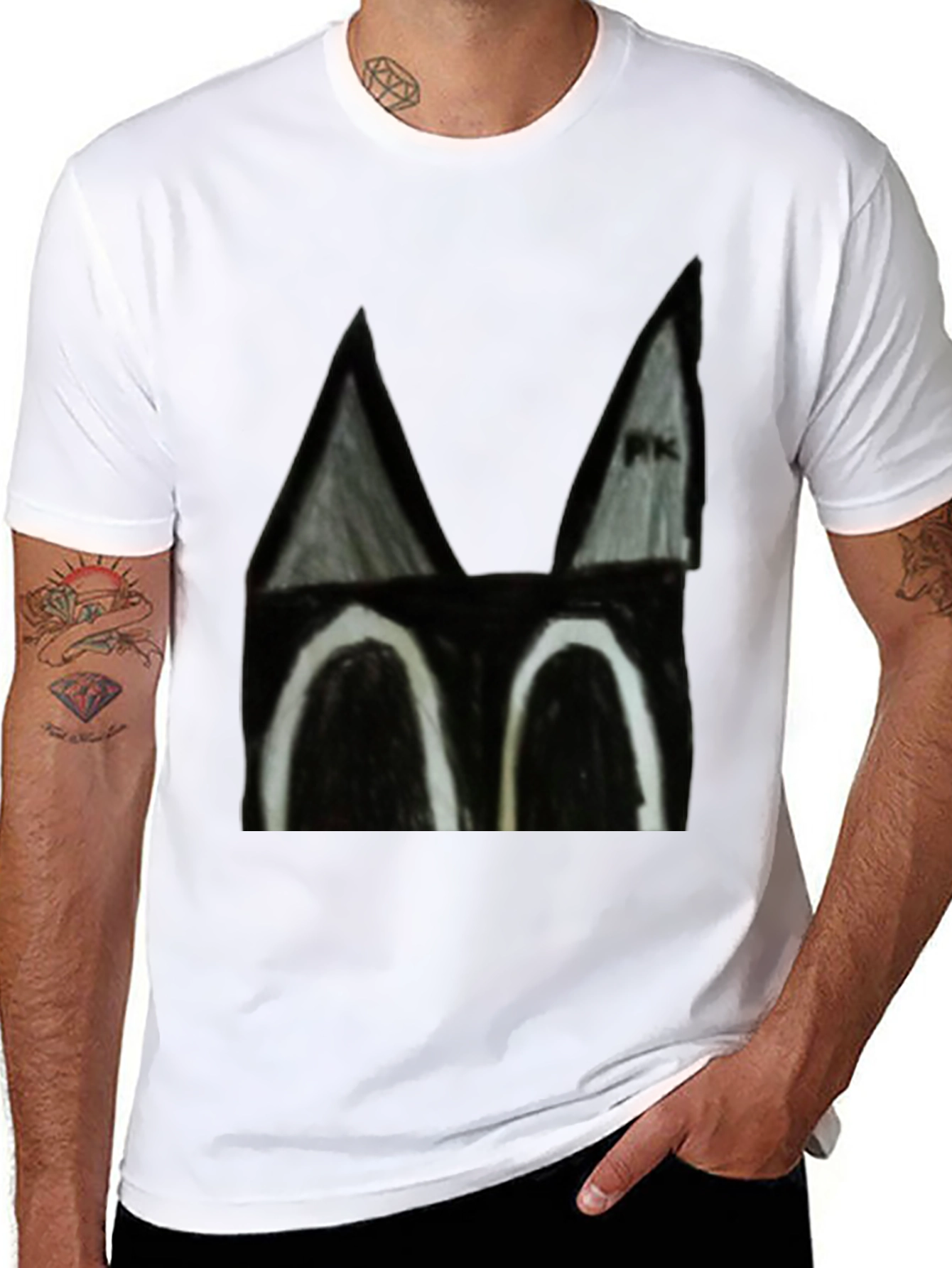 Abstract Cat Face Black T-Shirt