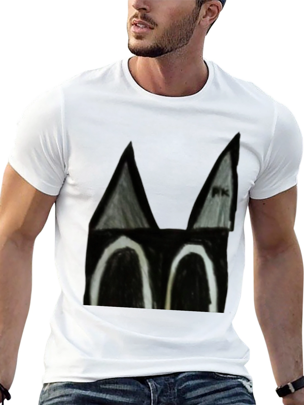 Abstract Cat Face Black T-Shirt
