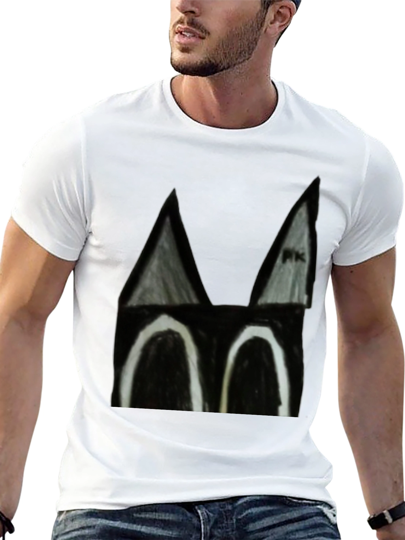 Abstract Cat Face Black T-Shirt