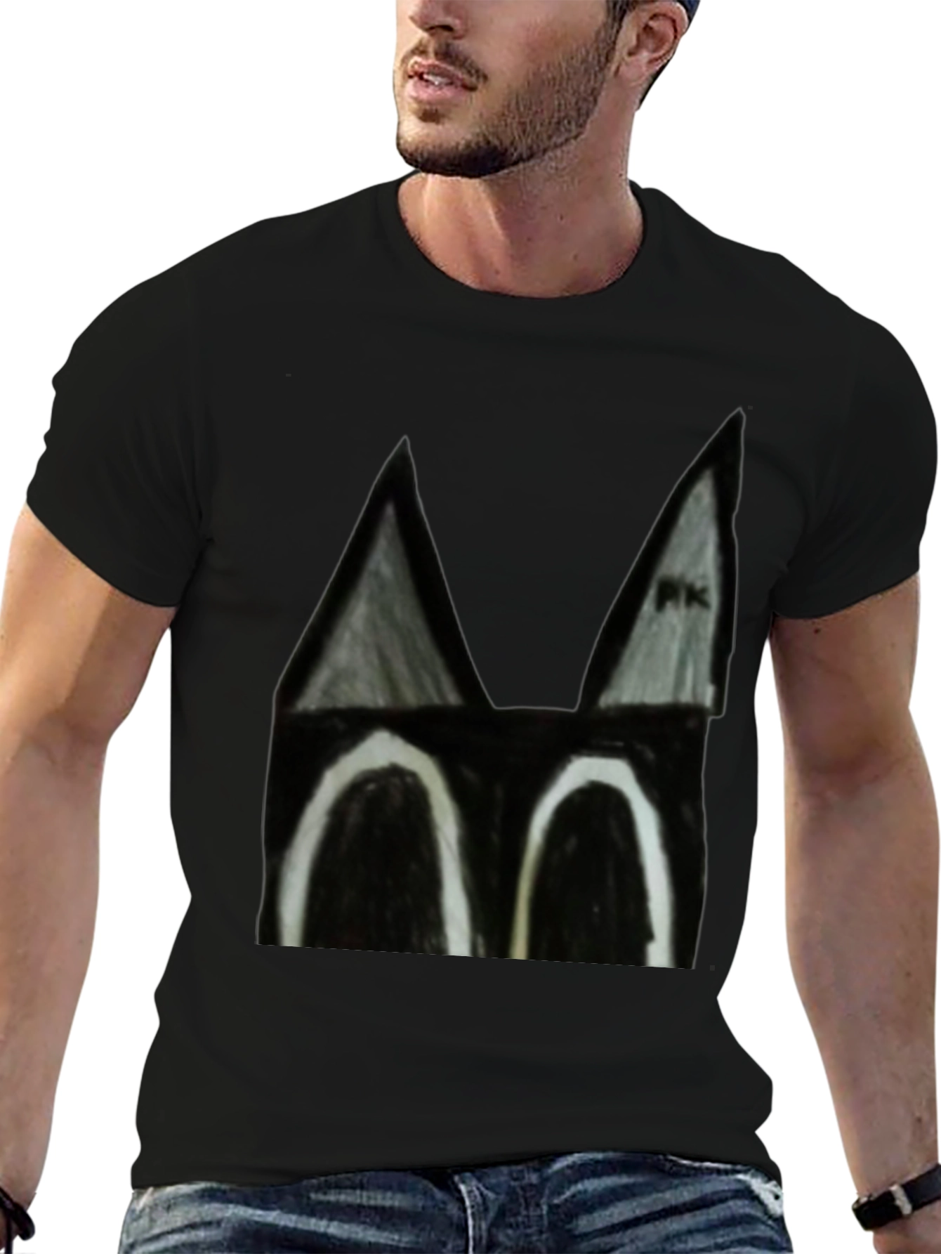 Abstract Cat Face Black T-Shirt