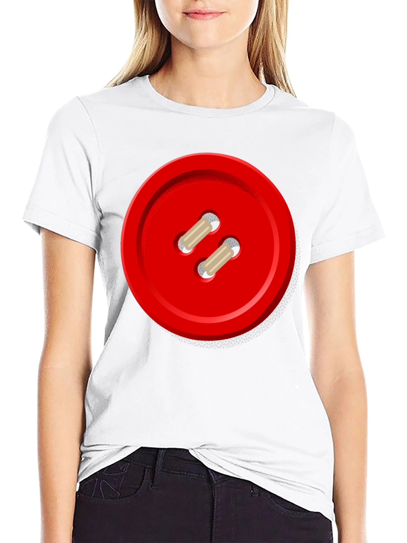 Red Button Graphic Tee - Unique Novelty Shirt