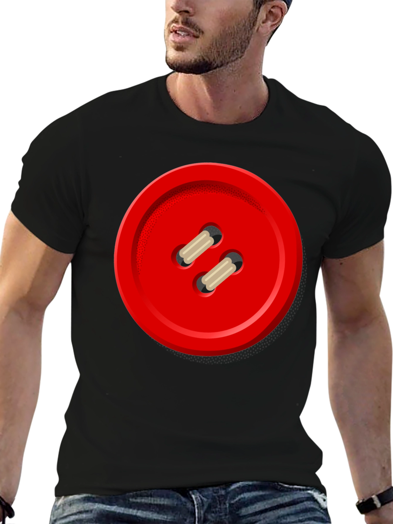 Red Button Graphic Tee - Unique Novelty Shirt