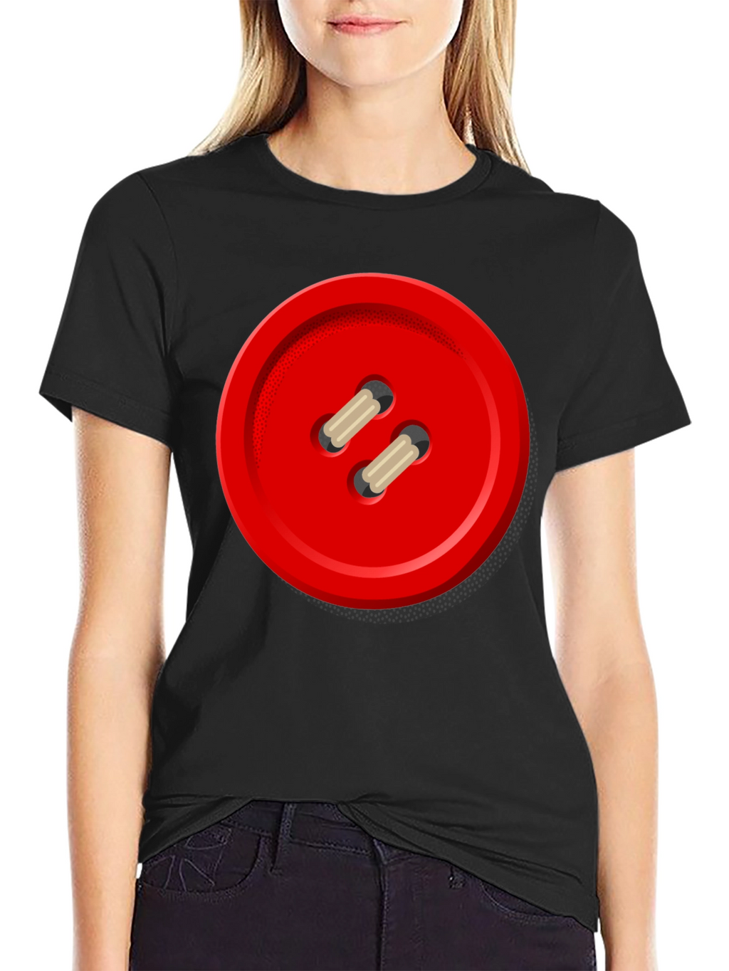 Red Button Graphic Tee - Unique Novelty Shirt