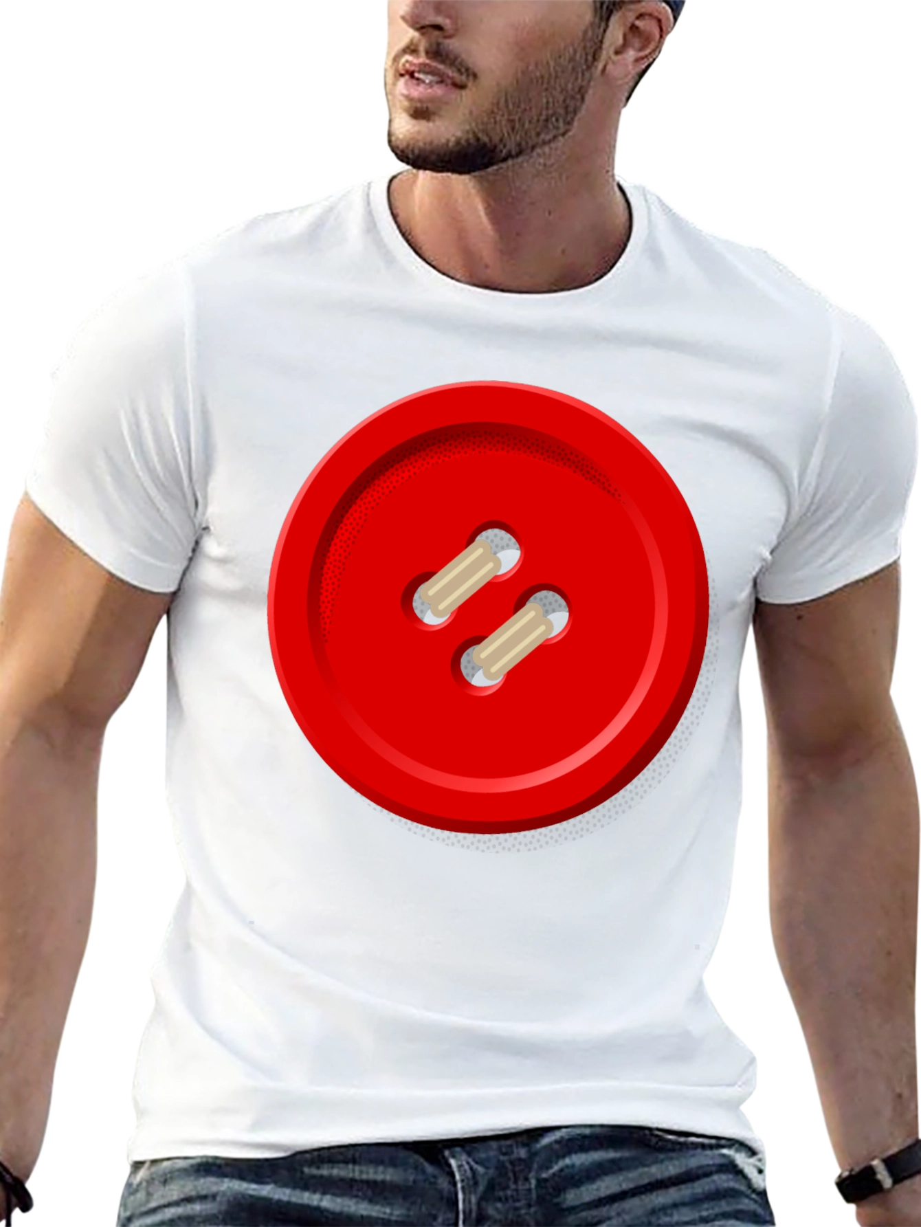 Red Button Graphic Tee - Unique Novelty Shirt