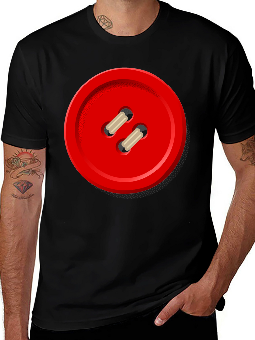 Red Button Graphic Tee - Unique Novelty Shirt