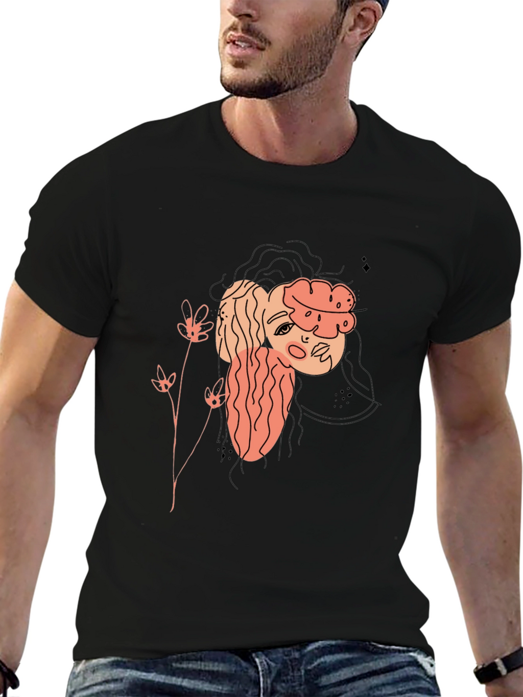 Abstract Portrait Graphic Tee - Black