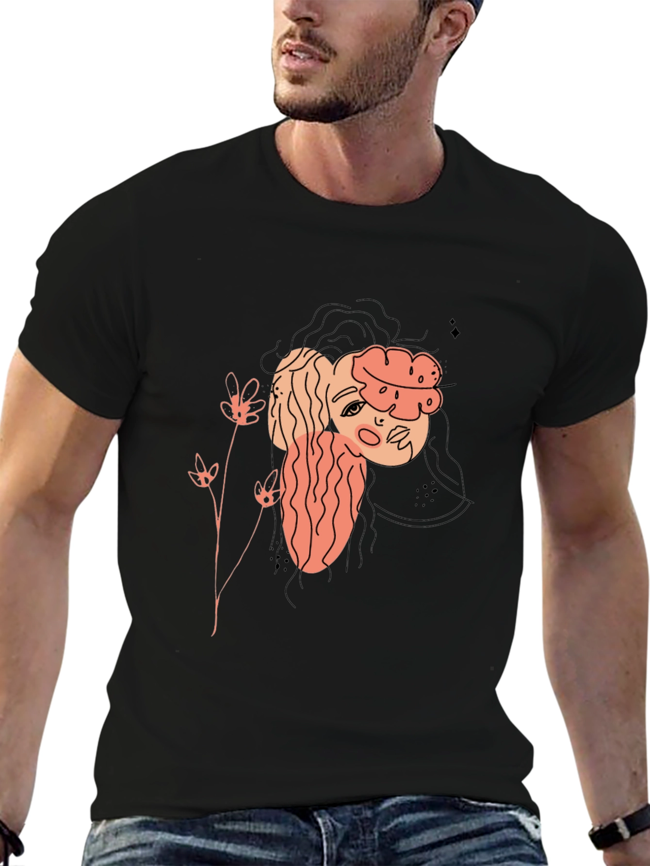 Abstract Portrait Graphic Tee - Black