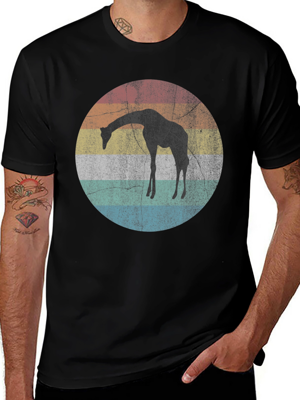 Retro Giraffe Sunset Graphic T-Shirt
