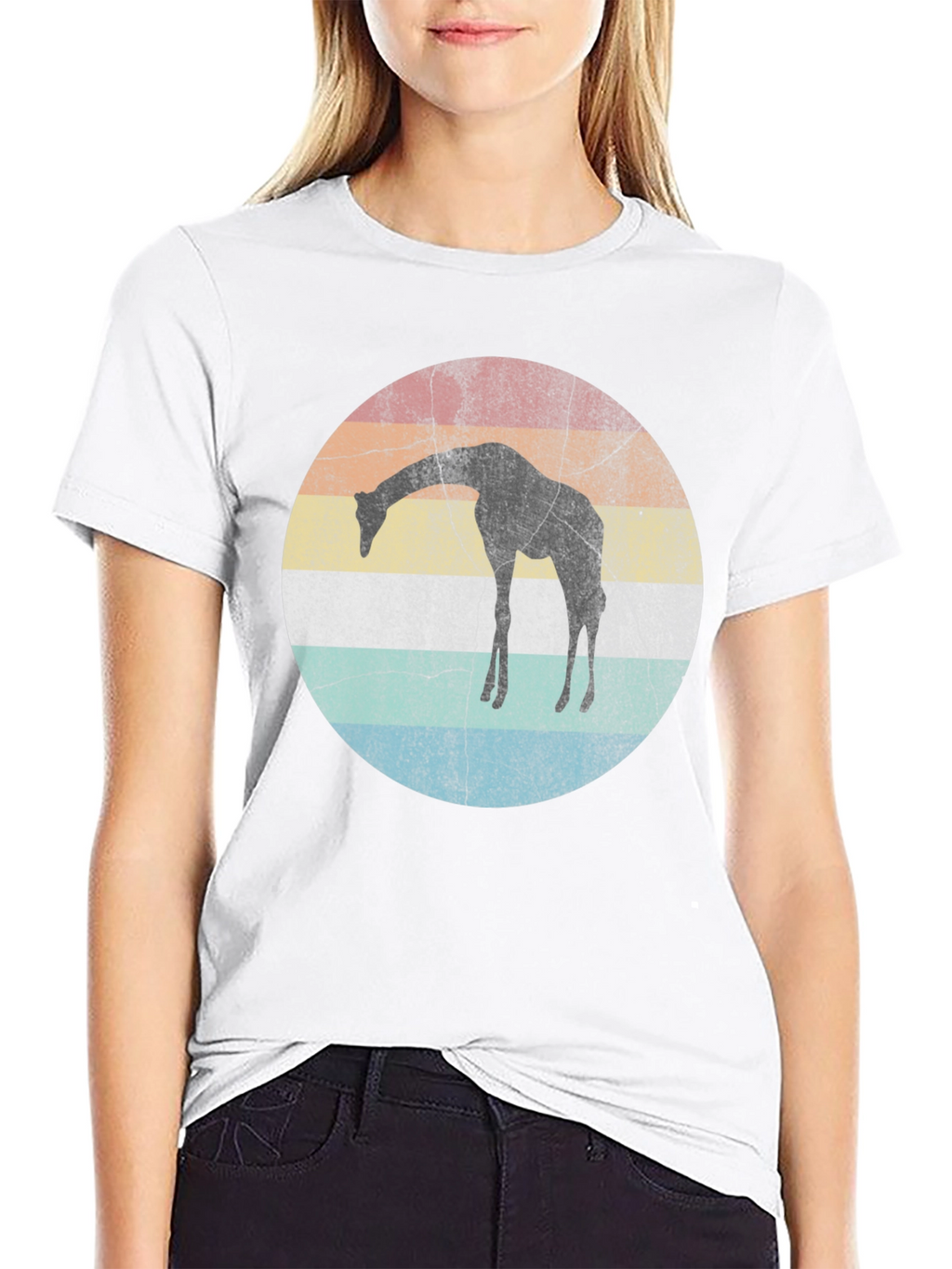 Retro Giraffe Sunset Graphic T-Shirt