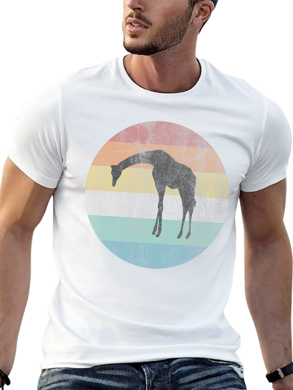 Retro Giraffe Sunset Graphic T-Shirt