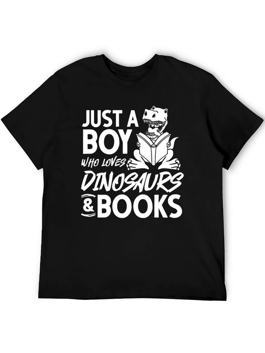 Boy Loves Dinosaurs & Books Black Graphic T-Shirt