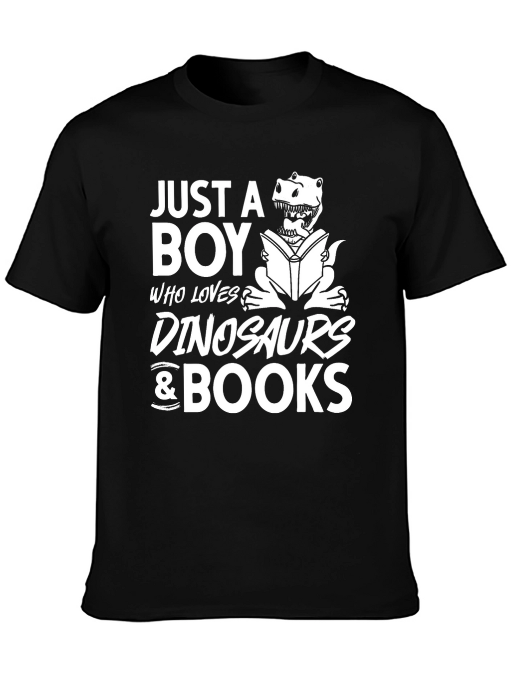 Boy Loves Dinosaurs & Books Black Graphic T-Shirt
