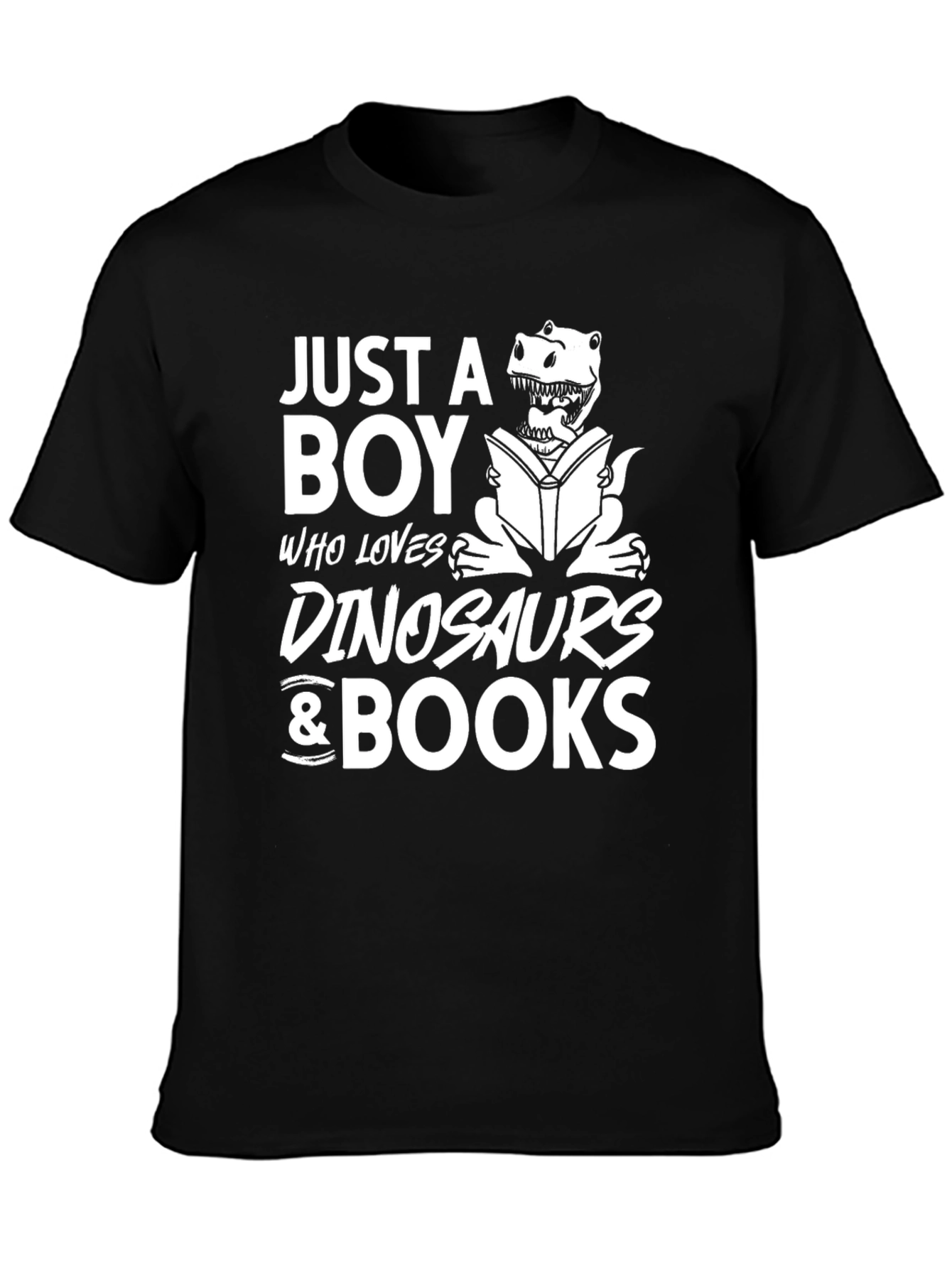 Boy Loves Dinosaurs & Books Black Graphic T-Shirt