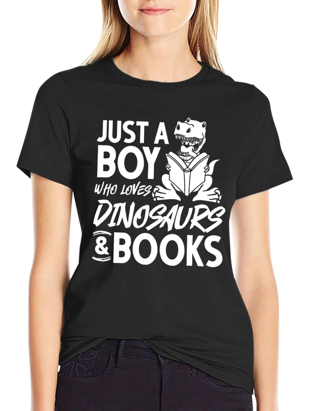 Boy Loves Dinosaurs & Books Black Graphic T-Shirt