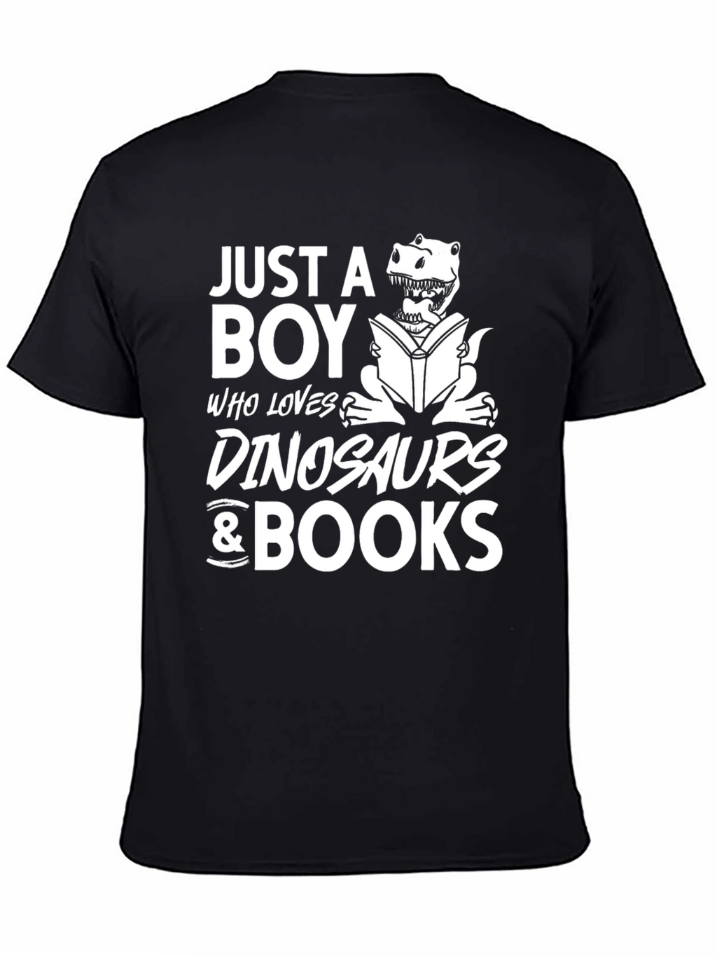 Boy Loves Dinosaurs & Books Black Graphic T-Shirt