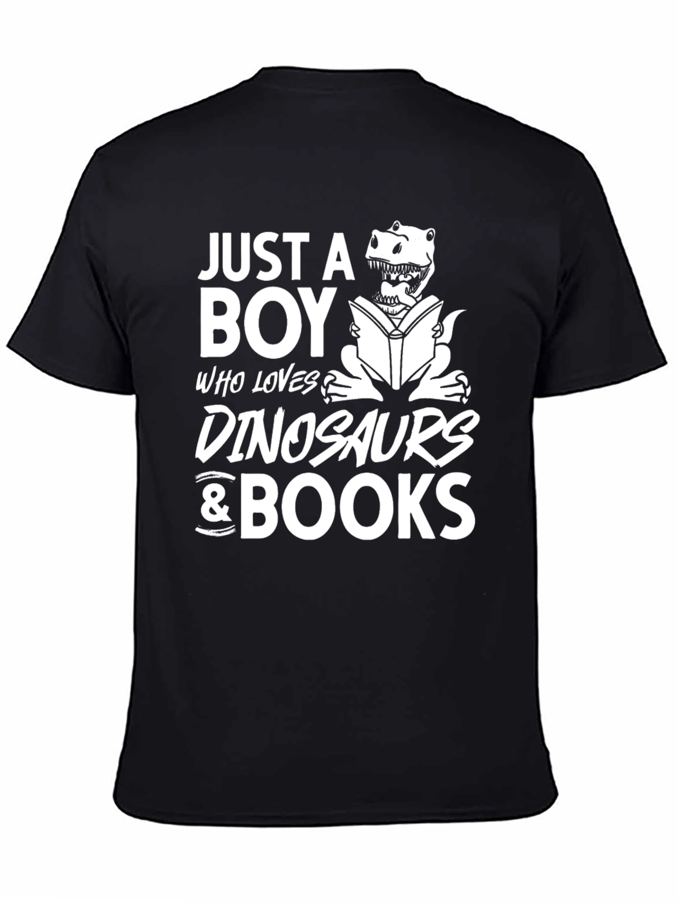 Boy Loves Dinosaurs & Books Black Graphic T-Shirt
