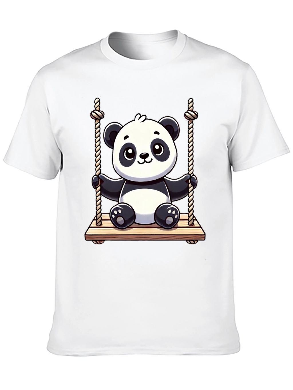 Cute Panda on Swing Graphic Tee - Black