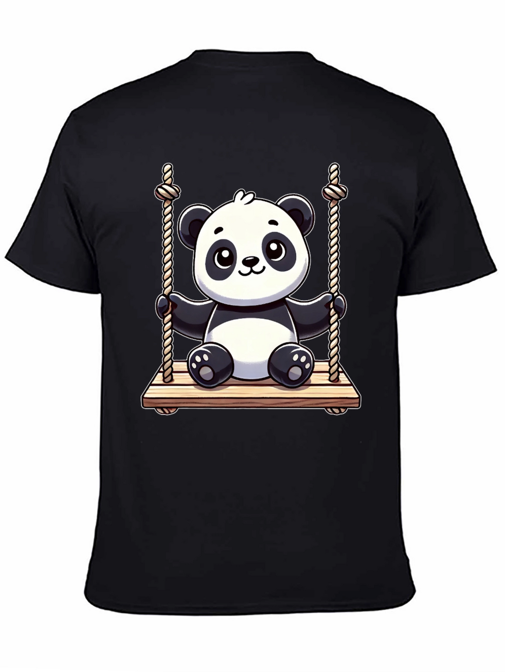 Cute Panda on Swing Graphic Tee - Black