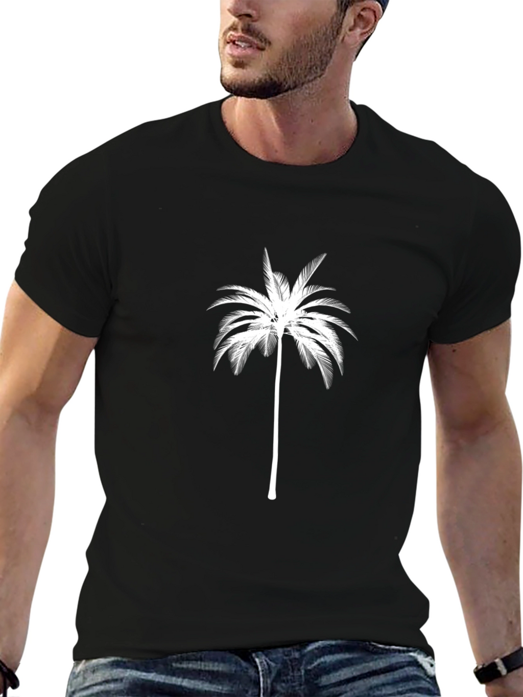 Palm Tree Graphic Tee - Black Cotton T-Shirt