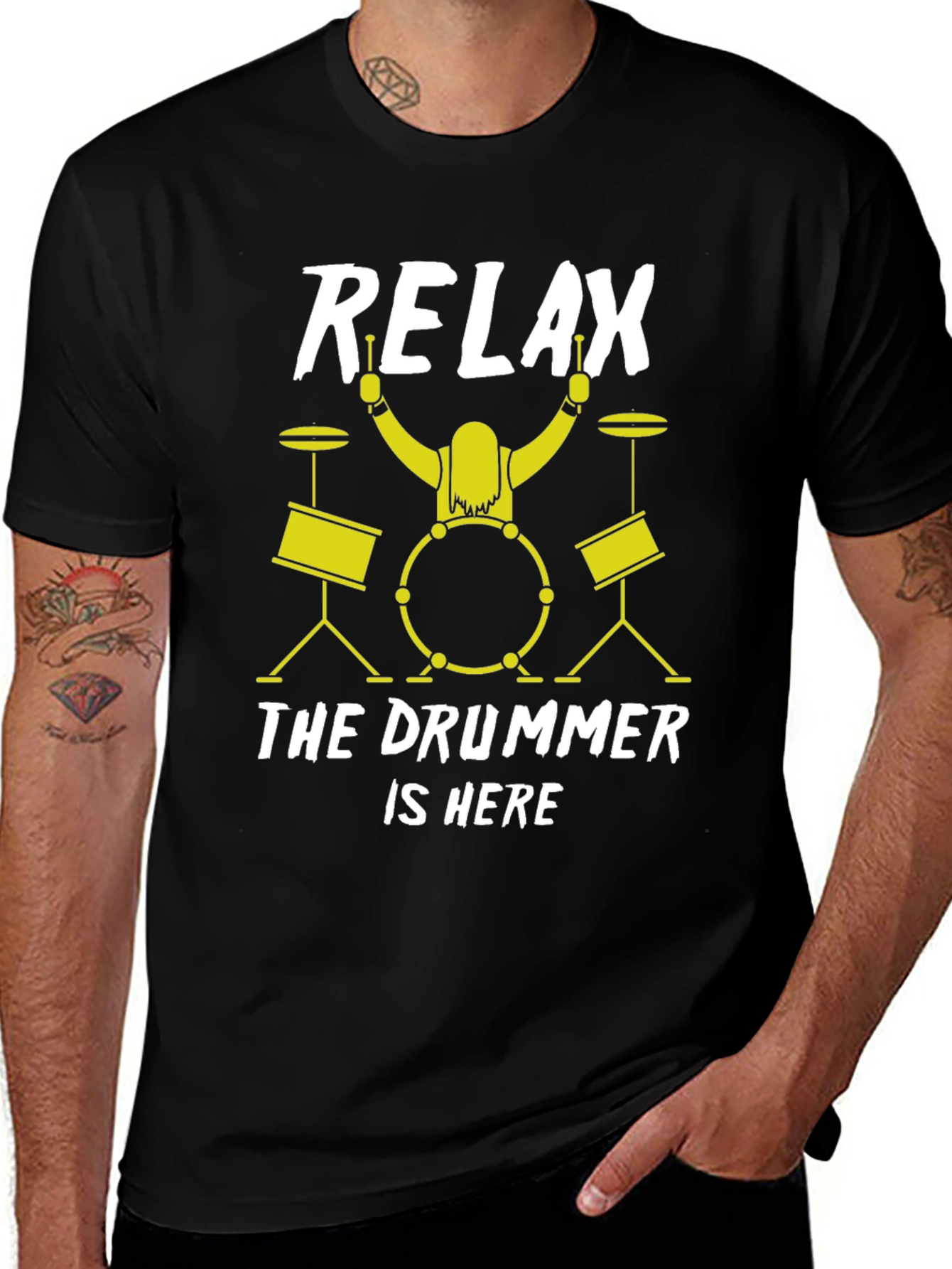 Relax the Drummer is Here Black T-Shirt