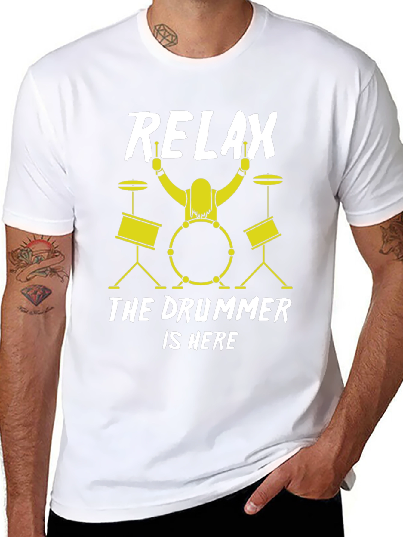 Relax the Drummer is Here Black T-Shirt