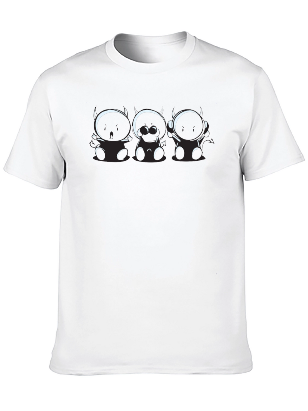 Fun Black T-Shirt with Cartoon Devil Trio Graphic