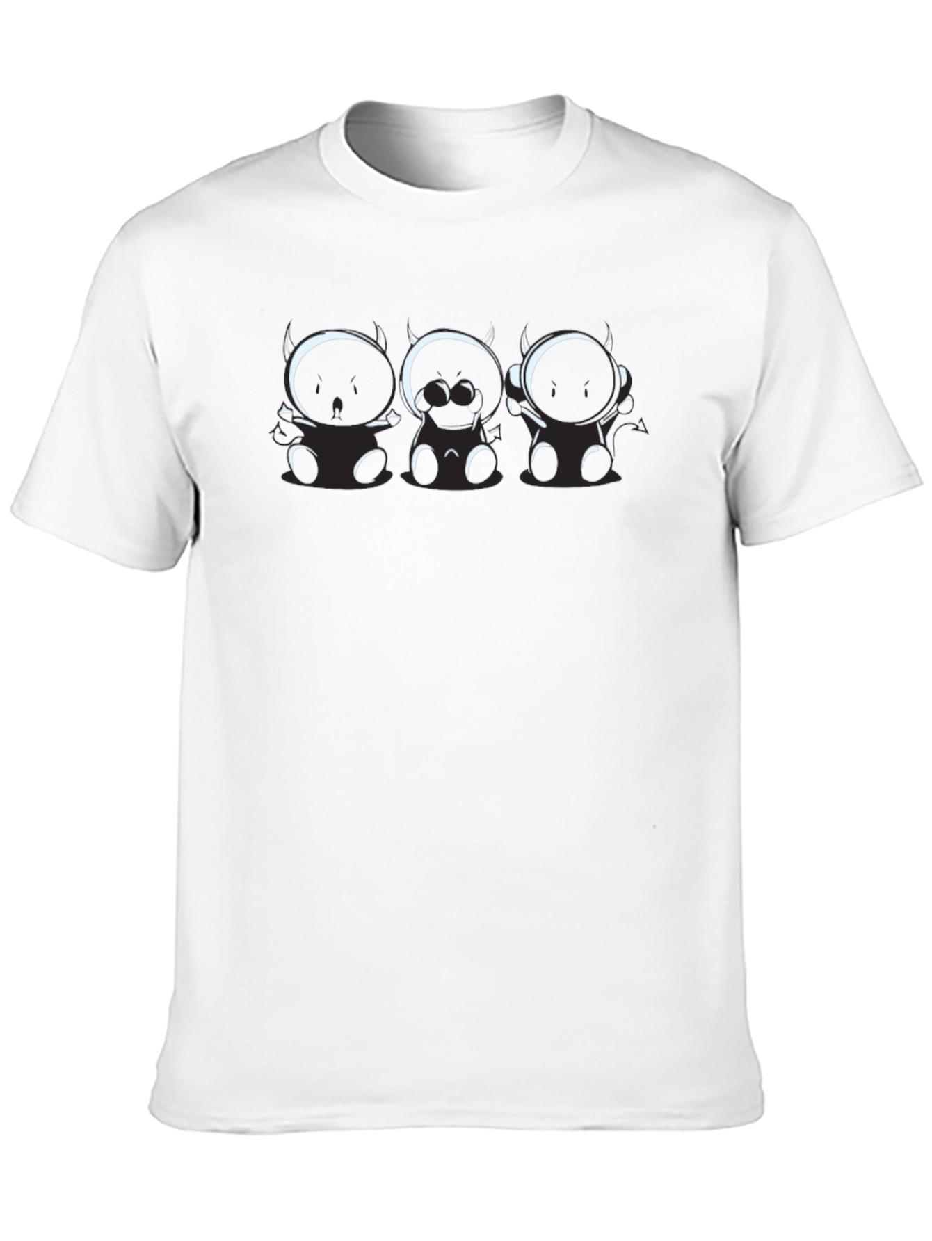 Fun Black T-Shirt with Cartoon Devil Trio Graphic
