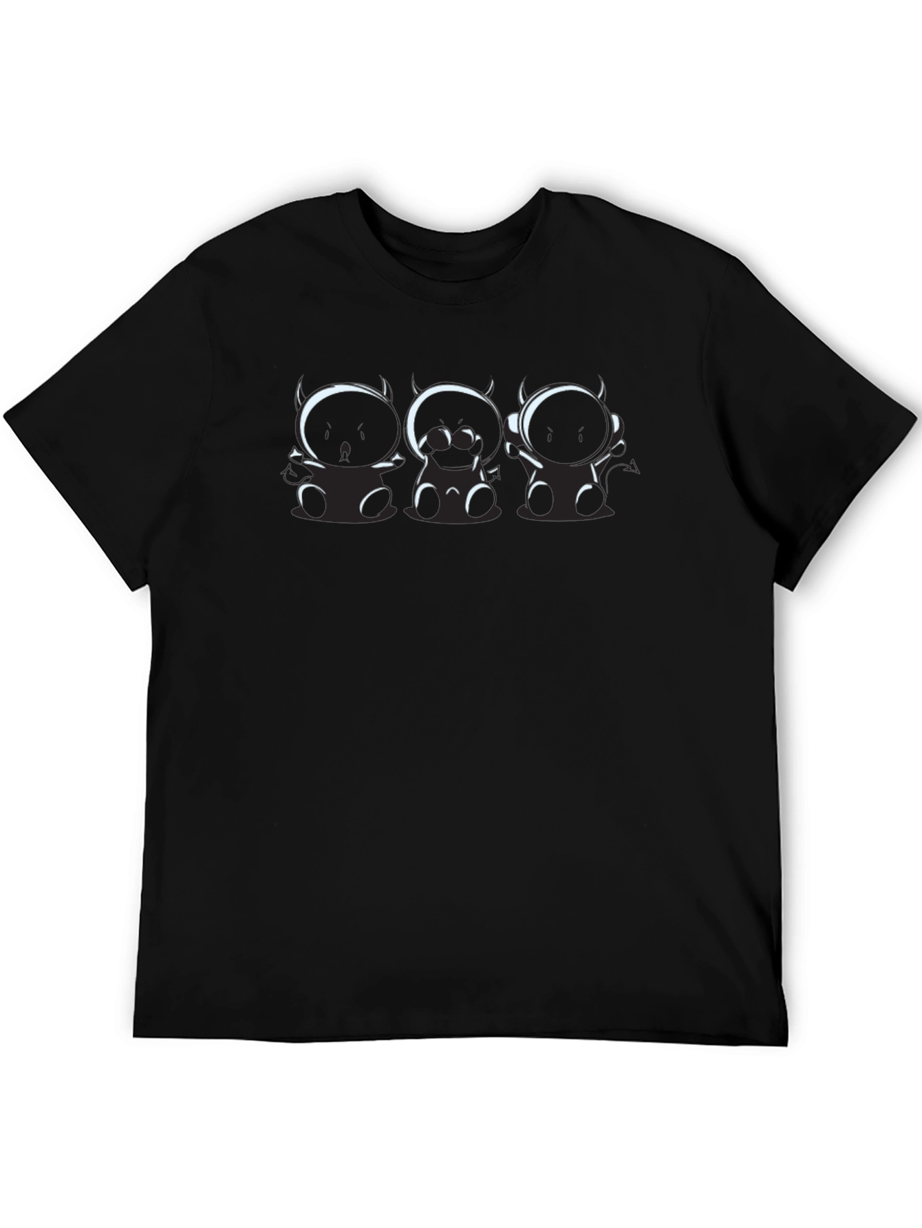 Fun Black T-Shirt with Cartoon Devil Trio Graphic