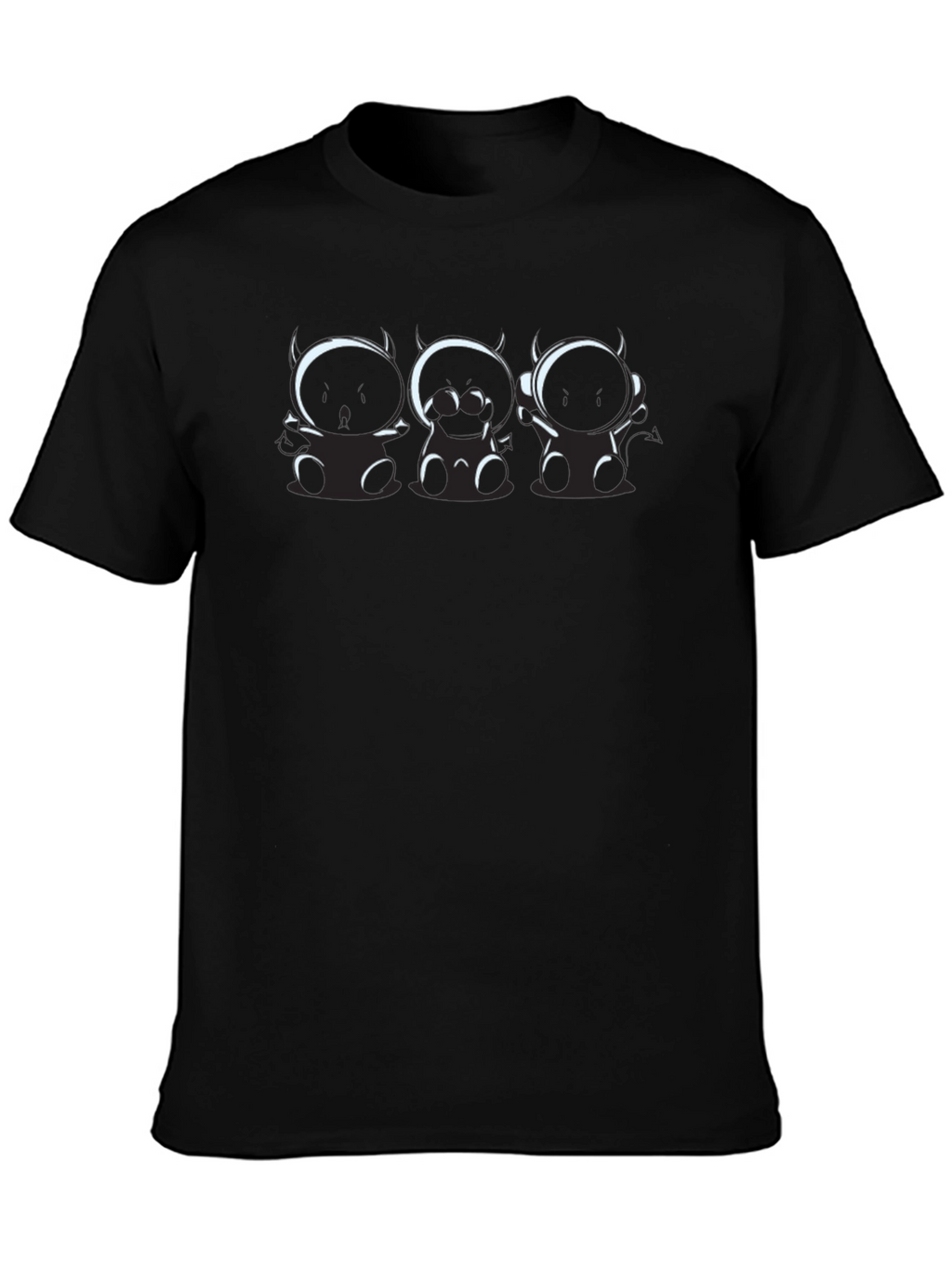 Fun Black T-Shirt with Cartoon Devil Trio Graphic