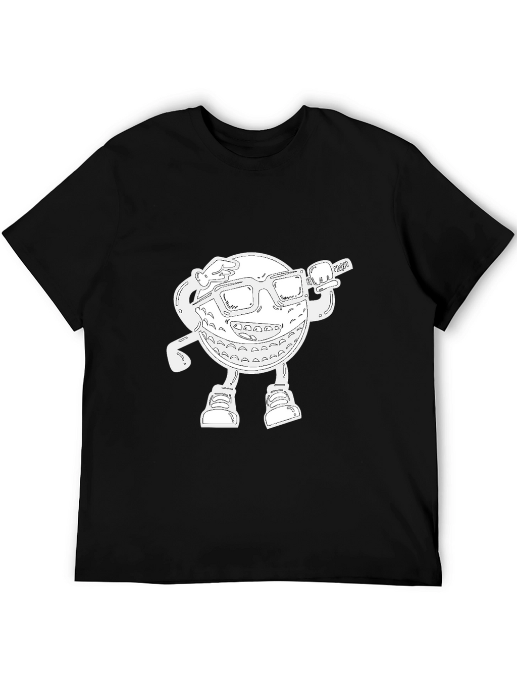 Cool Cartoon Golf Ball Graphic Black T-Shirt