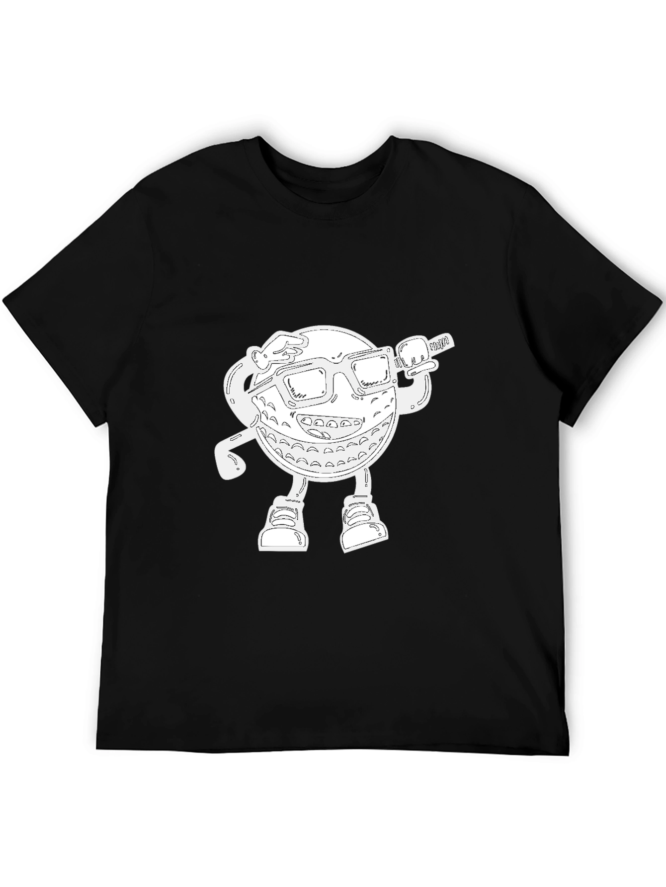 Cool Cartoon Golf Ball Graphic Black T-Shirt