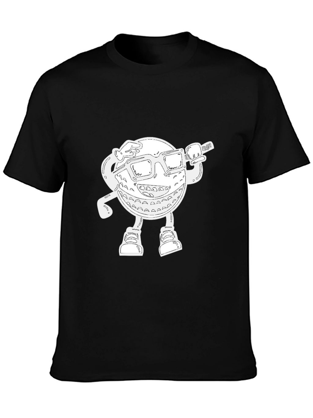 Cool Cartoon Golf Ball Graphic Black T-Shirt