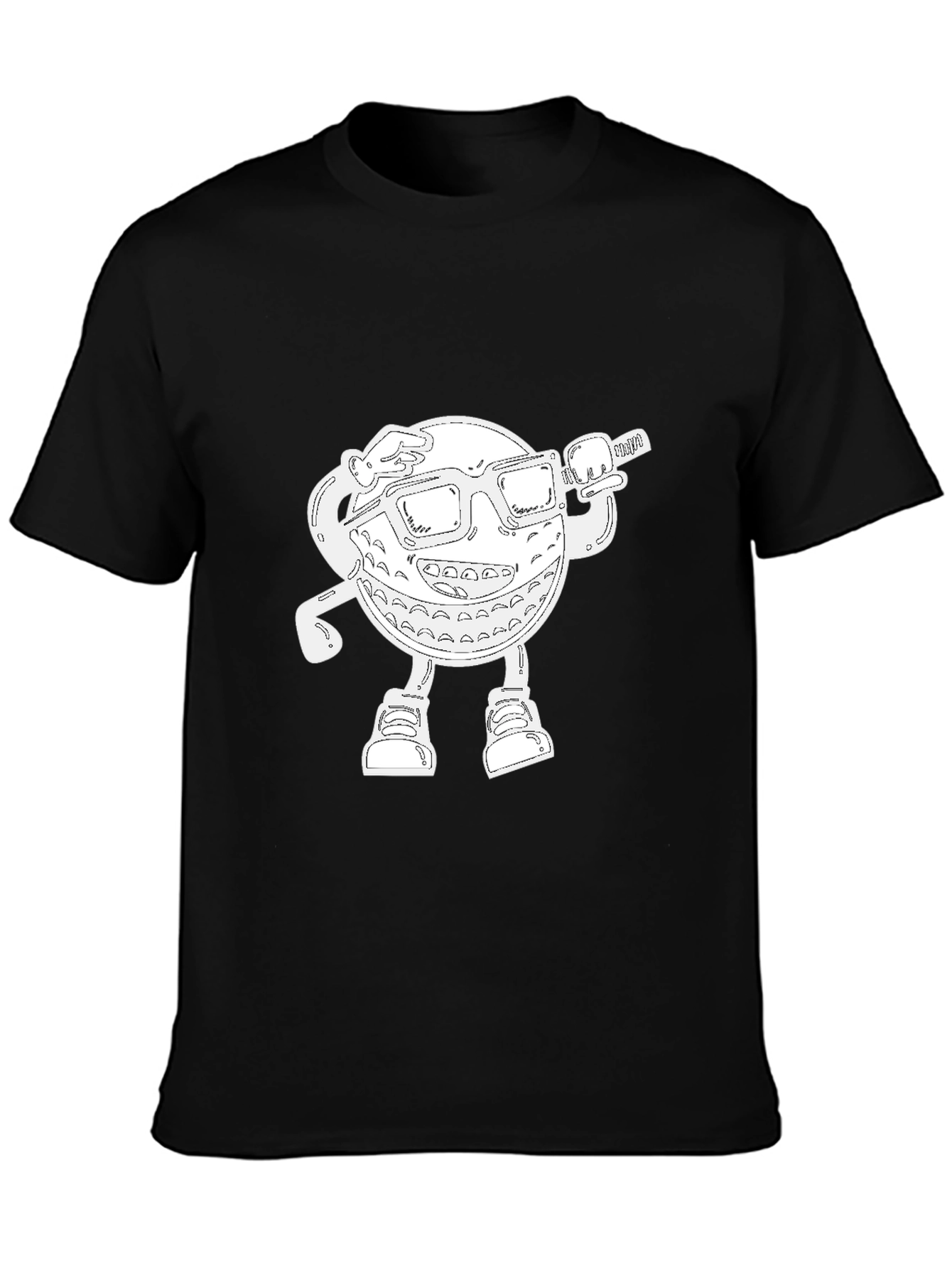 Cool Cartoon Golf Ball Graphic Black T-Shirt