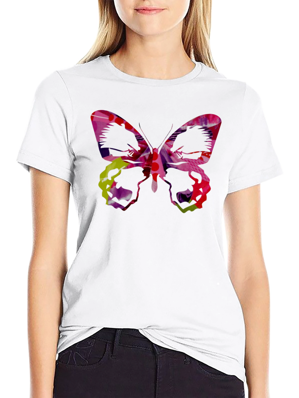 Butterfly Graphic Black Tee - Artistic Design