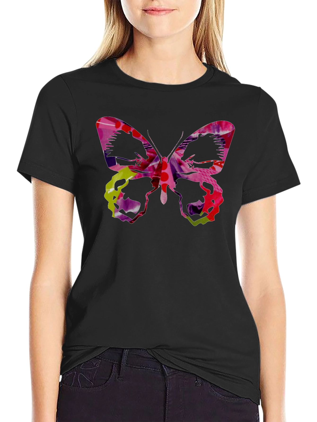Butterfly Graphic Black Tee - Artistic Design