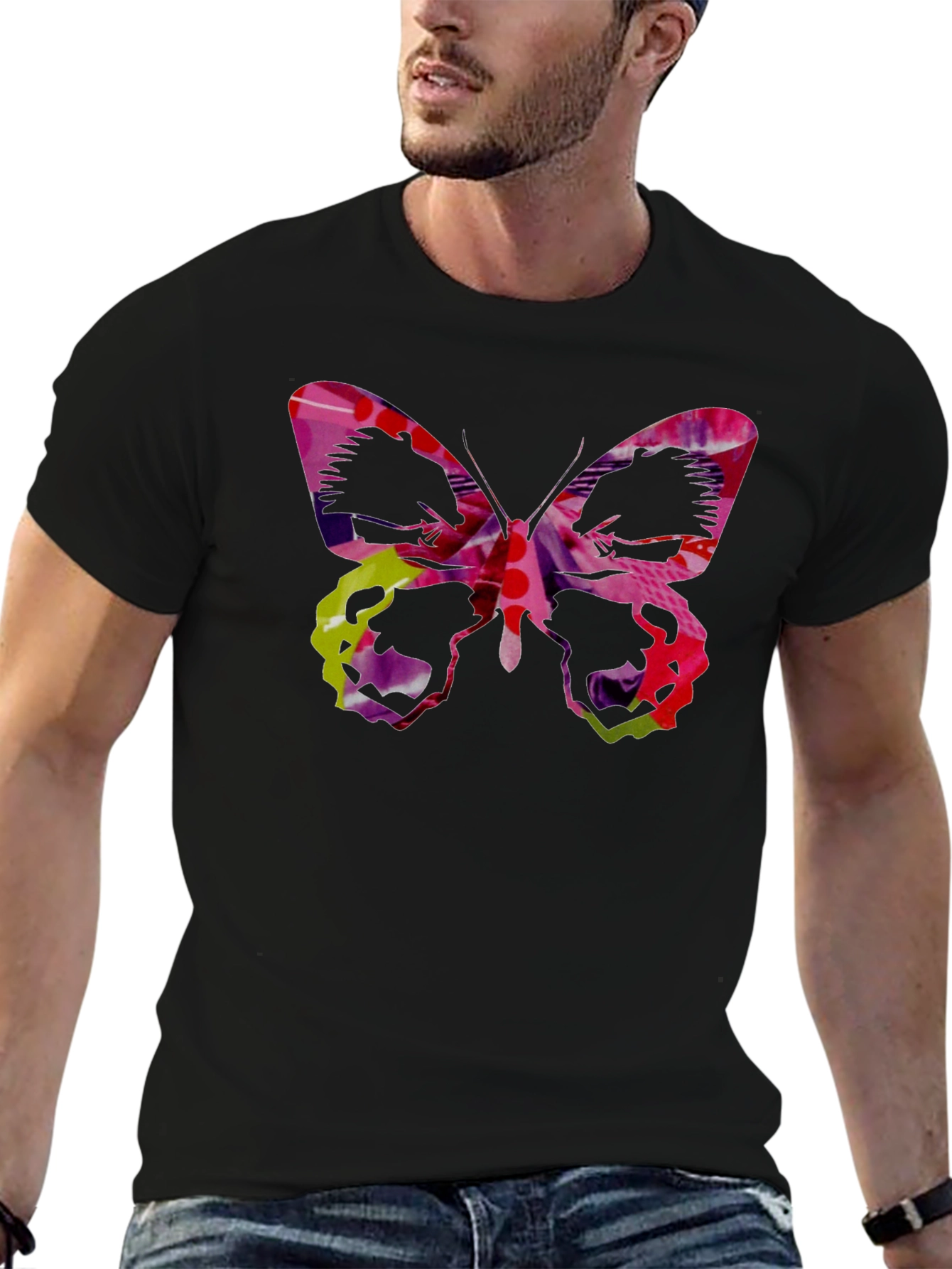 Butterfly Graphic Black Tee - Artistic Design