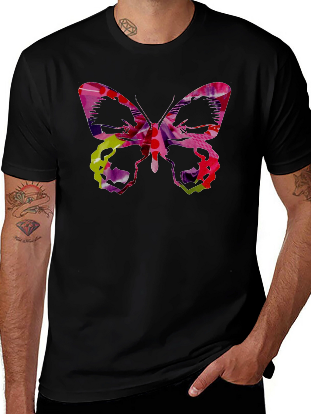 Butterfly Graphic Black Tee - Artistic Design