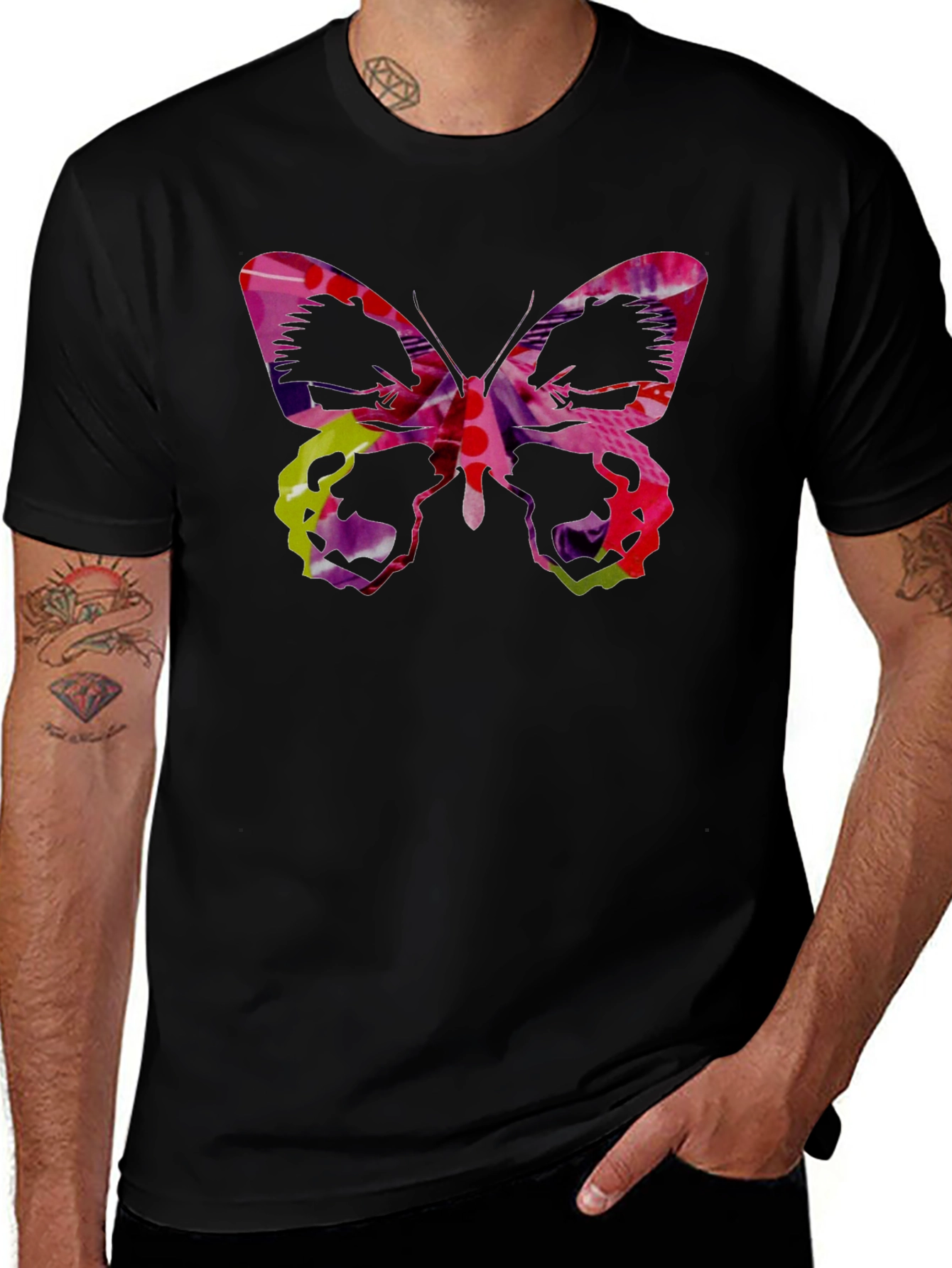Butterfly Graphic Black Tee - Artistic Design