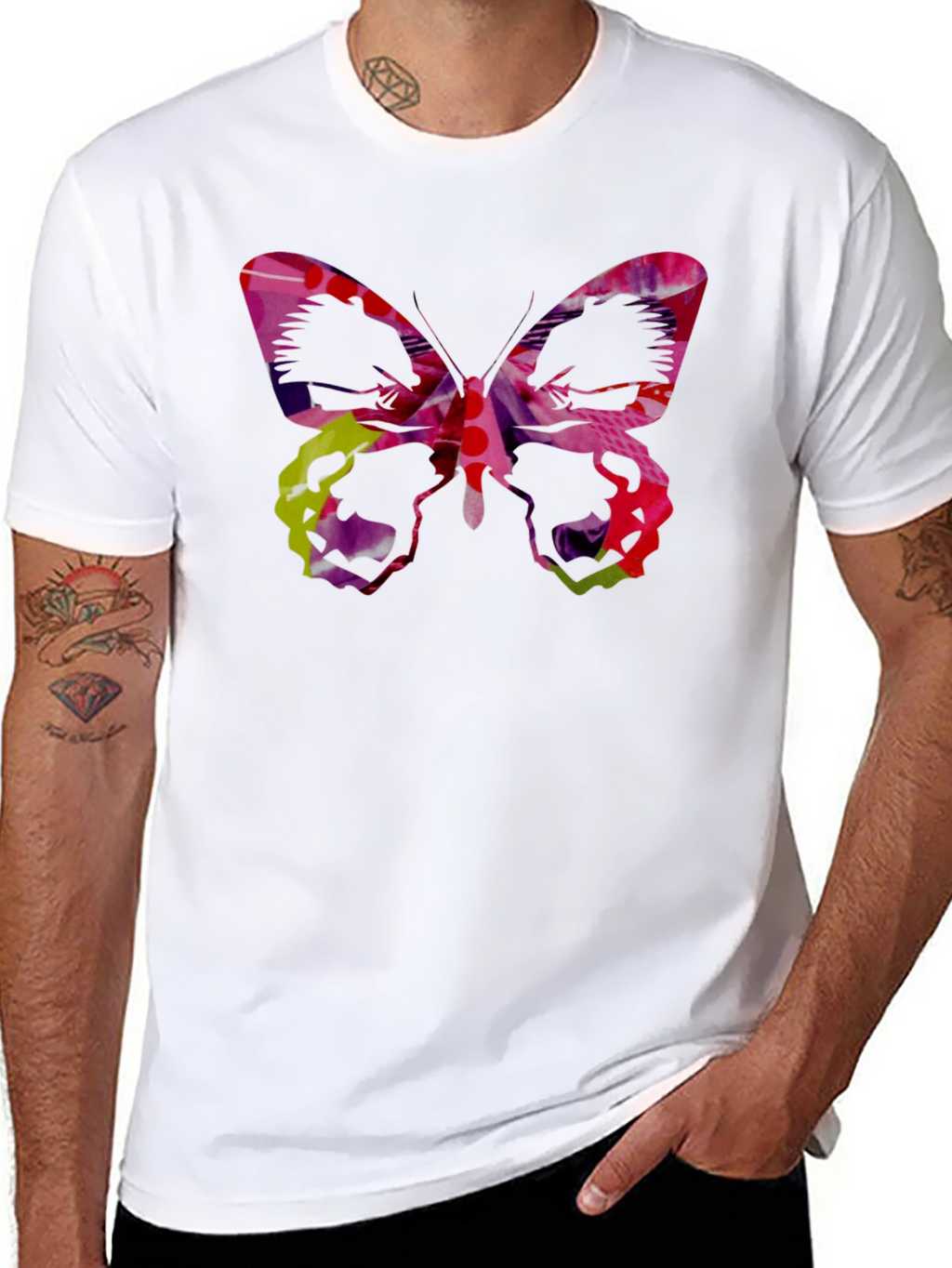 Butterfly Graphic Black Tee - Artistic Design