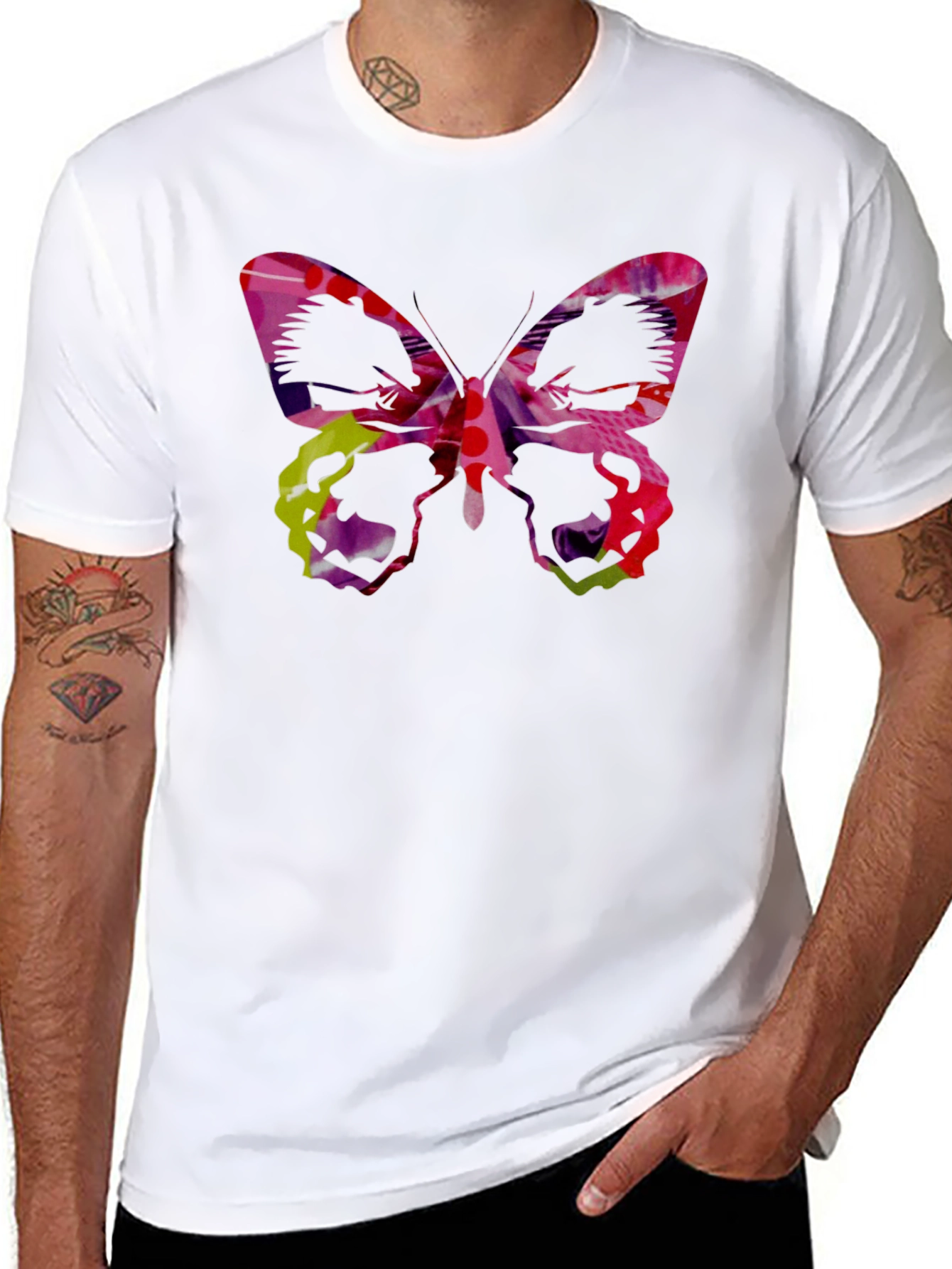 Butterfly Graphic Black Tee - Artistic Design