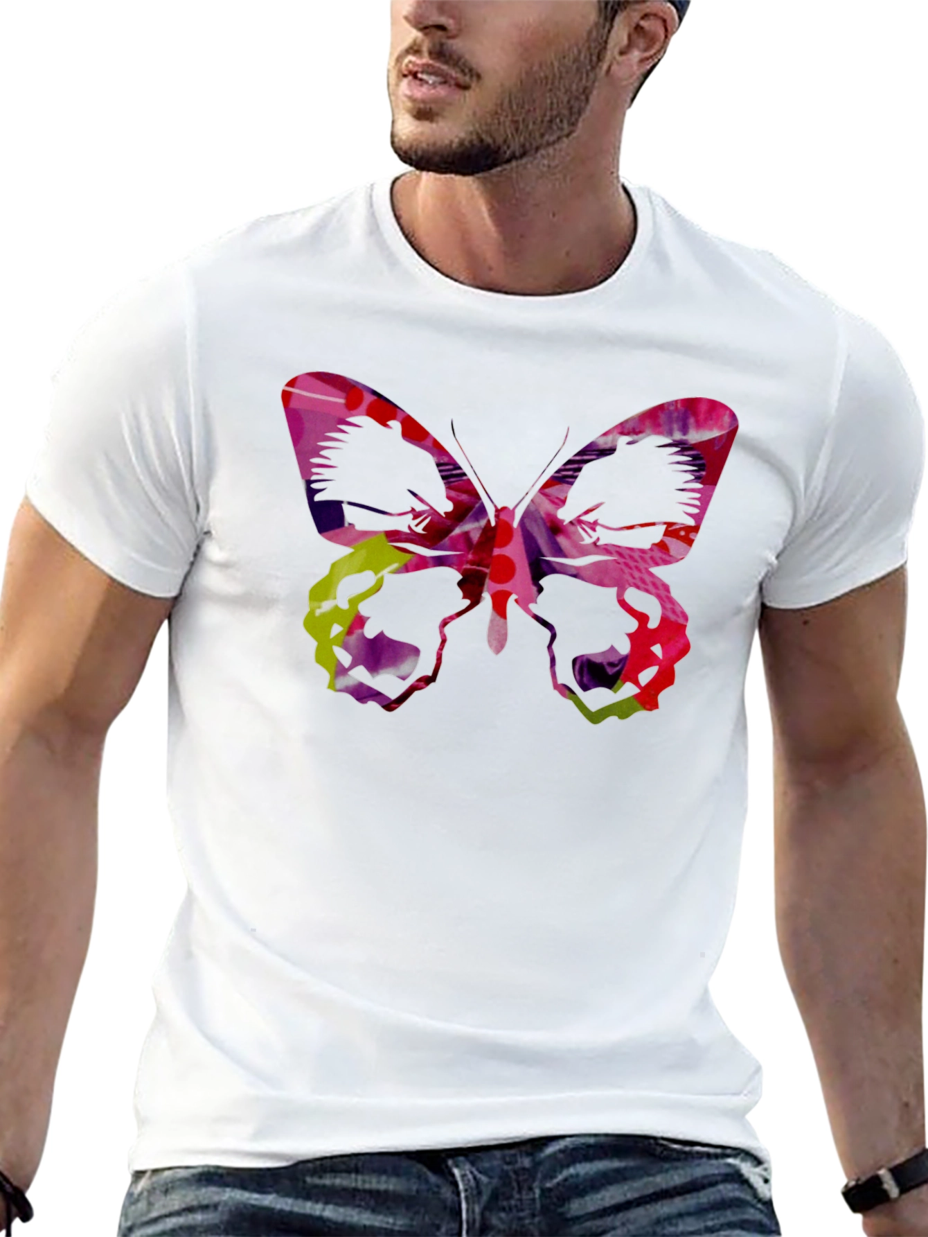Butterfly Graphic Black Tee - Artistic Design